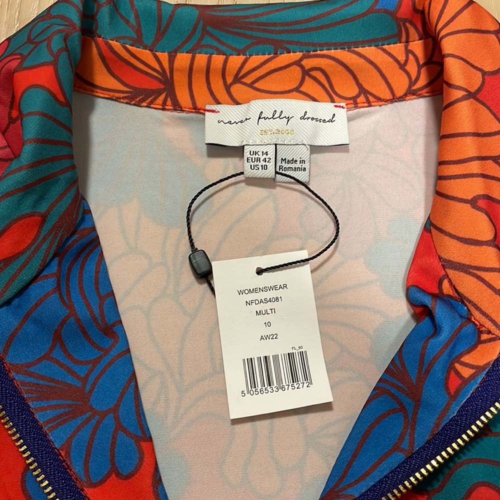 Never Fully Dressed Red Blue Orange Floral Long-Sleeve Mini Dress - Picture 8 of 15